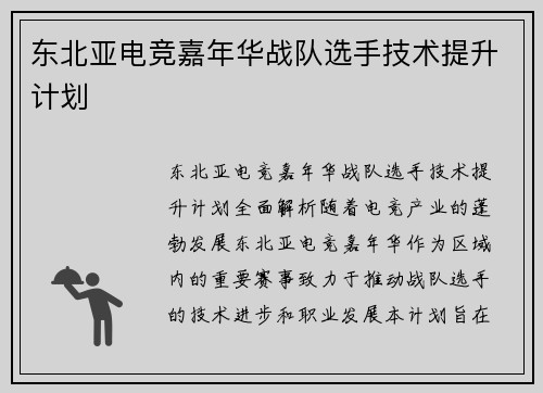 东北亚电竞嘉年华战队选手技术提升计划