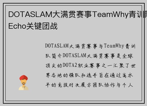 DOTASLAM大满贯赛事TeamWhy青训队员Echo关键团战